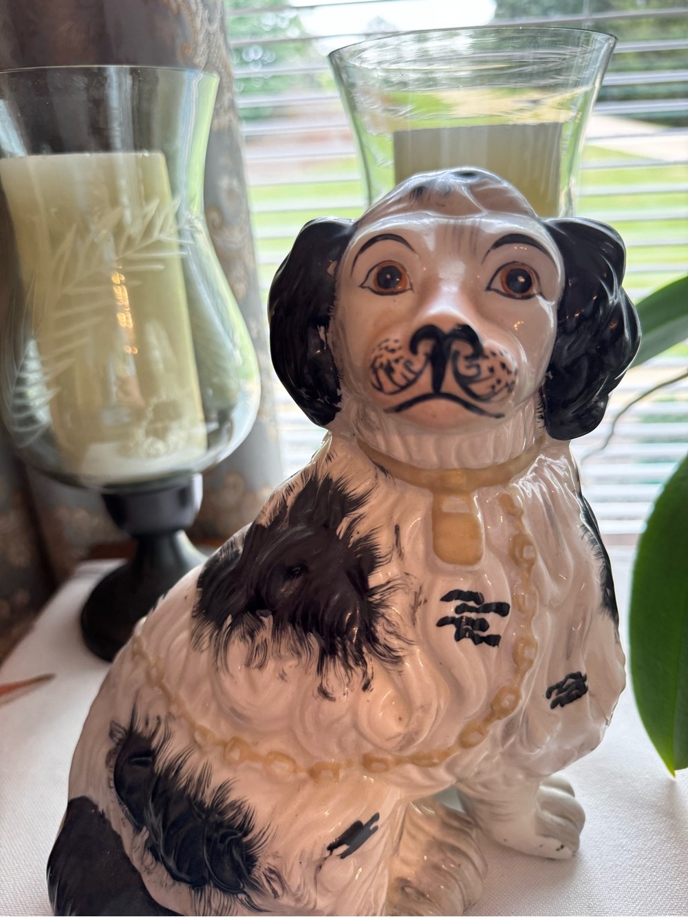 Antique Staffordshire Black and White Dog Figurine